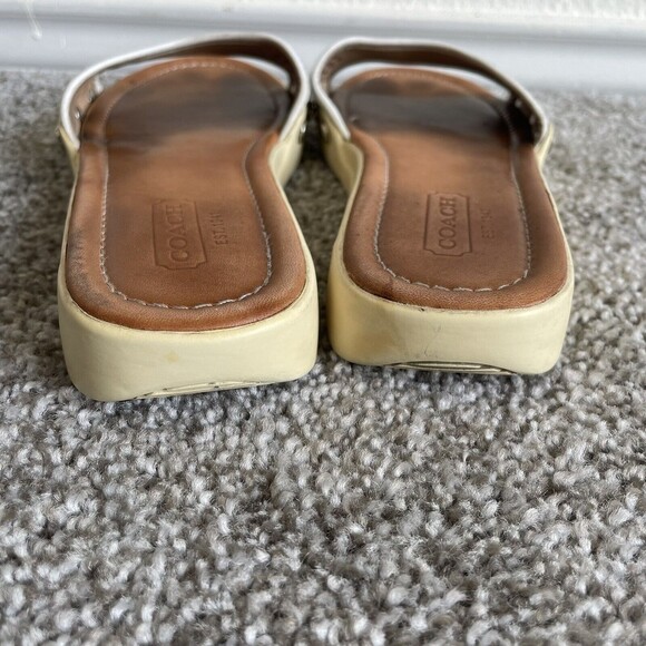 Coach Augusta Slides Womens Size 8 M Blue  Flat Sandals Leather Canvas Monogram - Picture 3 of 11